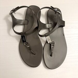 COACh Gray Thong Sandals with Silver Hardware